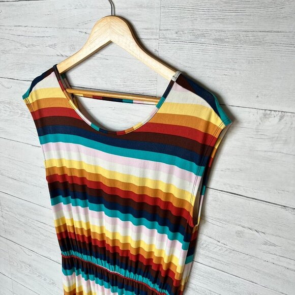 ModCloth Dress Womens Size Large Colorful Striped Elastic Waist Comfort Jersey - Picture 5 of 16